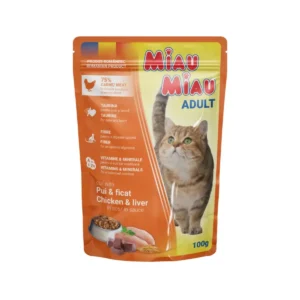 Miau Miau Cat kuracie a pečeňové kúsky v omáčke 100 g – balenie 24 × 100 g