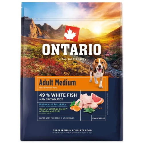 ontario-adult-medium-fish-brown-rice-12-kg.webp Ontario Adult Medium Fish & Brown Rice 12 kg granule pre psy