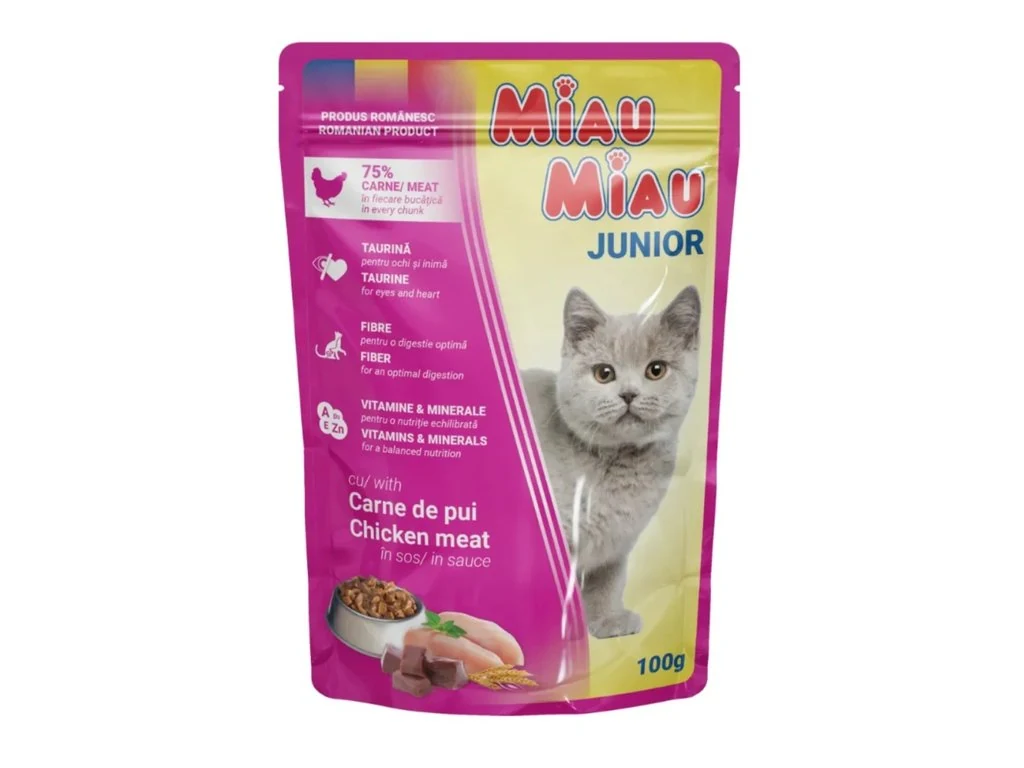 Miau Miau Cat Junior kuracie kúsky v omáčke – kapsička 100 g