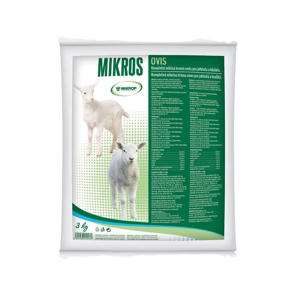 MIKROS Ovis 3 kg – mliečna kŕmna zmes pre jahňatá a kozľatá